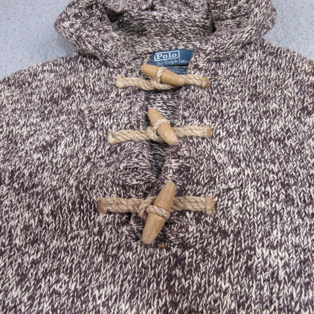 Polo Ralph Lauren Men XXL Brown Marled Cotton Toggle Hoodie Sweater Chunky Knit